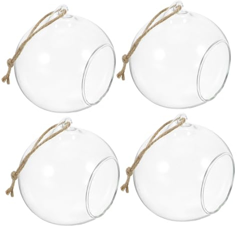 Zerodeko Portavelas Colgante De Vidrio Cristal Esfera 8 Cm Doble Orificio 4,5 Cm 5 Piezas Decoración para Terrario Led Cuerda De Cáñamo 1,2 m 5 Rollos Uso para Decoración Festiva