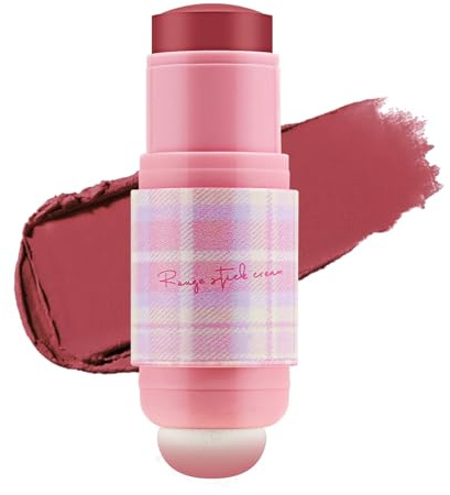 Apooliy Colorete en crema en barra con esponja, colorete con dos extremos para las mejillas, colorete nude mate de larga duración, barra de maquillaje a prueba de manchas