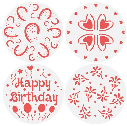 Cake Top Stencils 4 Pieces Cupcake/Cake Painting Templates for Decorating Wedding/Birthday Party Cake Decoration Supplies