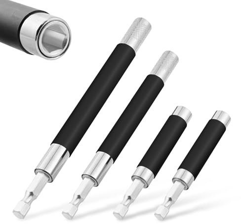 Drill Bit Holder 3.1/4.7/5.5’’, Drill Bit Extension 4 Pcs, Magnetic Bit Holder 1/4’’ Hex, Drill Extension Bit Holder Carbon Steel with Telescopic Sleeve for Screwdriver Bit Nut Socket by XIOGZAXI