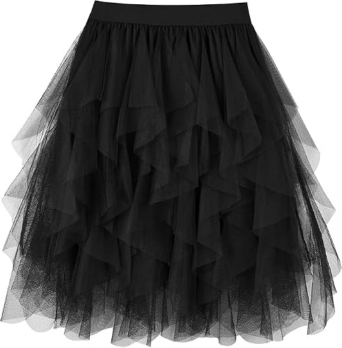 WERFORU Jupe Tulle Femme Midi Tutu Femme Jupe Ballet d'Été à Taille Haute et A-Ligne avec Jupon Intégré