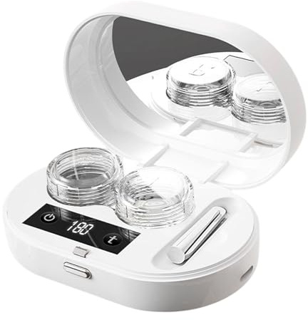 Máquina limpiadora de lentes de contacto, totalmente automática de 3 modos, con limpiador de contacto ocular recargable de espejo, removedor ultrasónico de proteínas, accesorios de tocador