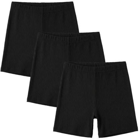 Baogaier Pantalones Cortos para niña, Pack de 3, Algodón Transpirable Short de Ciclismo Verano Pantalón Suaves Leggings Cortos para Deporte, Colegio, Danza y Escuela, 10-12 años, Negro