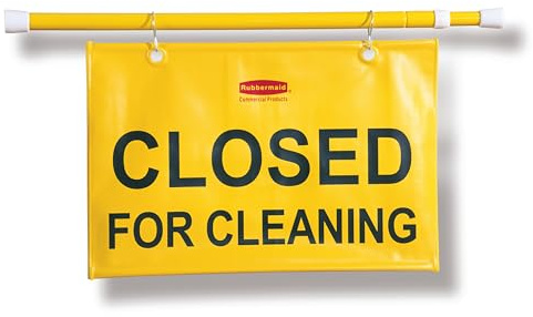 Rubbermaid Commercial Extend-to-Fit Closed For Cleaning Hanging Doorway Safety Sign, Yellow (FG9S1500YEL)