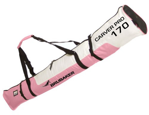 BRUBAKER Skitasche Carver PRO - Gepolsterter Skisack mit Zipperverschluss - Reiß- und Schnittfester Skibag für 1 Paar Ski und Stöcke 170 cm Ski-Tasche - Rosa Weiß