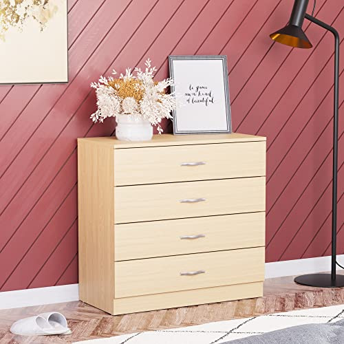 Mesilla de Noche Home Discount de Pino de 4 cajones corredizos con Tiradores de Metal, Soporte de cajón único Anti-arqueamiento, Muebles de Dormitorio Riano