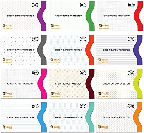 Boxiki Travel Proteggi Carte di Credito Contactless RFID Set 12 Pezzi - Porta Bancomat Schermato con Blocco Elettromagnetico, Custodie Sottili in Alluminio Resistenti ad Acqua e Strappi (Bianco)