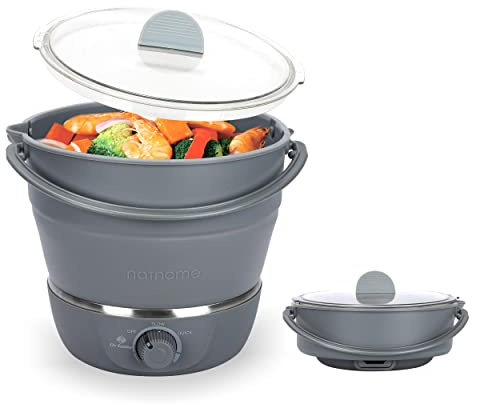 Drizzle Foldable Electric Cooker Travel Hot Pot - Dual Voltage 100V-240V Hot Pot Cooking - Food Grade Silicone Cookerware Boiling Water Steamer - Camping Office Hotel Noodle Porridge Soup Drom