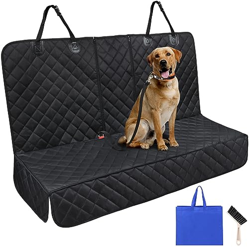 Satisby Impermeable Funda Perros Coche universales -Funda Asientos Traseros Coche 137x 119cm，con cinturón de Seguridad Ajustable para Perros, Cepillo de Limpieza y Bolsa de Transporte