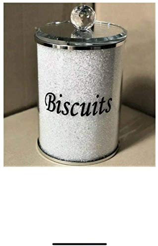 CAPRISTAR White Crushed Crystals Diamante Biscuit Canister Jar Tin Kitchen Storage containers (WHITE)