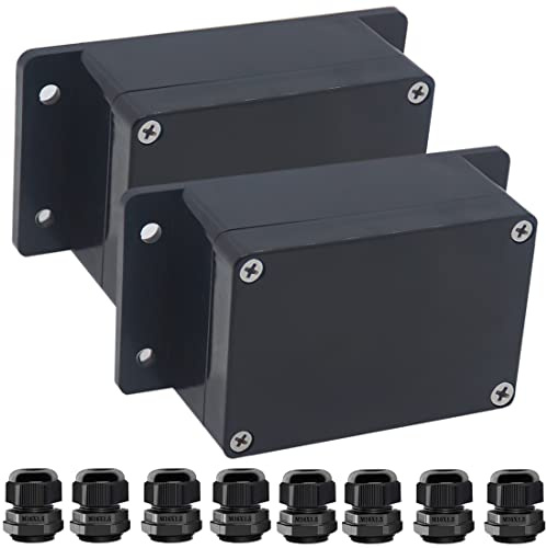 Otdorpatio 2Packs Junction Box IP65 Waterproof ABS Plastic Electrical Project Case Power Junction Boxes, Project Box with Fixed Ear Black 3.94x2.68x1.97 inch(100x 68 x50 mm)