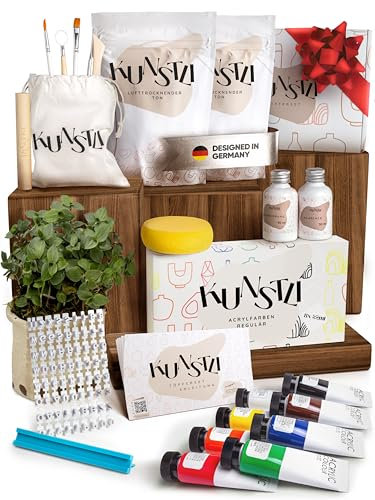 kunstli DIY Töpferset für zuhause - Basteln und Töpfern - Töpferwerkzeug kreativ DIY töpfern - lufttrocknender ton ohne Brennen - Air Dry Clay - Töpferei kreativ Geschenk