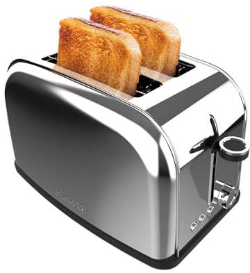 Cecotec Tostadora Vertical 2 Ranuras Cortas Toastin' time 850 Inox Lite. 850 W, 2 Rebanadas de Pan, Ranura Ancha 3,8 cm, Soporte para Panecillos y Bandeja Recogemigas, Acero Inoxidable