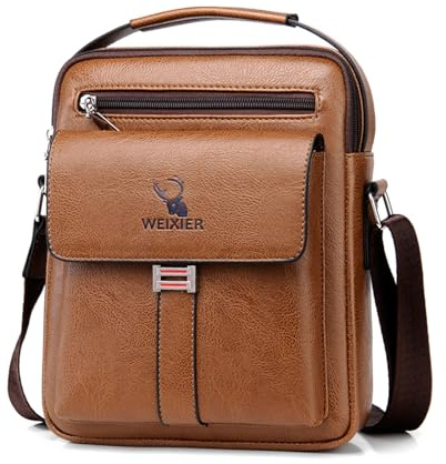 Messenger Bag for Men Crossbody Shoulder Purse Small Vintage PU Leather Satchel Pouch Side Crossover Handbag (Men Handbag for Brown)
