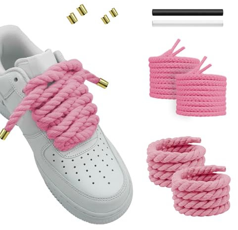Hugwish 2 Par Cordones Gruesos Para Air Force 1, Rope Laces (8mm,140cm), Cuerda Chunky Retorcidos Algodon Anchos Redondos Para Bricolaje (Rosa)