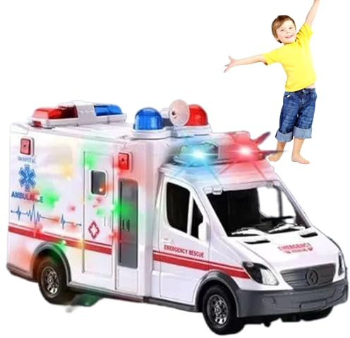 Juguetes de vehículos de emergencia, juguete de ambulancia realista con música y luces LED La escena real restauración de la ambulancia promueve las habilidades motoras e imaginación juguetes ed.