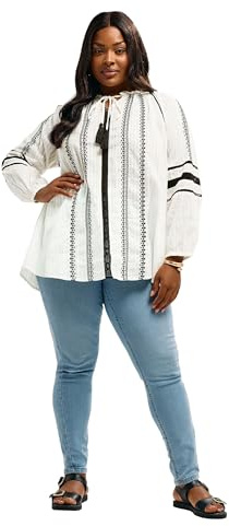 Yours Curve Embroidered Tie Neck Blouse - Women's - Plus Size Curve Cream