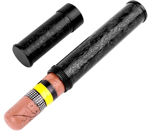 Linkidea Étui à cigares en Alliage de Zinc Vintage à Rayures pour Homme, Tube Unique, étui de Voyage Portable Compatible avec cigares de Calibre 50 (Noir)