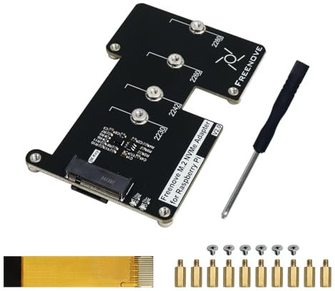 Freenove M.2 NVMe Adapter V2 for Raspberry Pi 5 (without SSD), M.2 HAT Add-on Board, Solid State Drive Size 2230 2242 2260 2280, PCIe 2.0/3.0, Max Speed 1231 MB/s