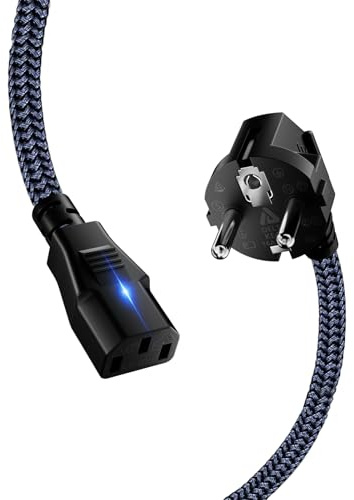 Kaltgerätekabel 3 polig, Goalfish 6m Nylon-Geflecht Universelle Stromkabel (CEE 7/7 auf C13) Netzkabel mit VDE für Monitore, PC, Drucker, Scanner, TV, Bildschirm, Beamer, Projektor - Grau