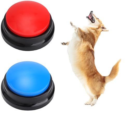 Paquete de 2 zumbadores de sonido, zumbadores con función de grabación, zumbadores para mascotas para perros, juguetes de inteligencia para perros con función de grabación de 30 segundos, botón de con