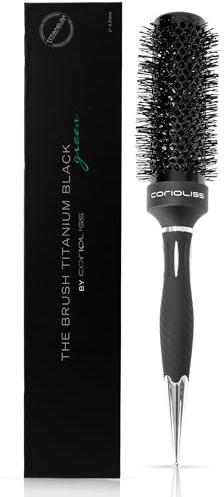 Corioliss Cepillo Redondo Pelo Profesional Ø43 mm, Mango Antideslizante con Separador, Perfecto para Secar, Alisar y Dar Volumen con Secador, Antiencrespamiento - Brush Titanium Black Green
