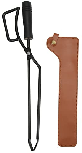 Pinze per caminetto, Clip per carbone per braciere, Pinze per griglia in acciaio inossidabile con custodia protettiva, Pinze per legna da ardere lunghe 12,6 pollici per campeggio, (colore curry)