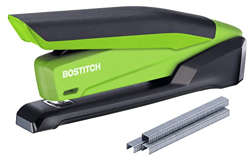 Bostitch Office InPower Spring-Powered Desktop Stapler, 20 Sheet Capacity, One Finger Stapling, Includes 210 Staples, Jam Free, Opens for Tacking, Green