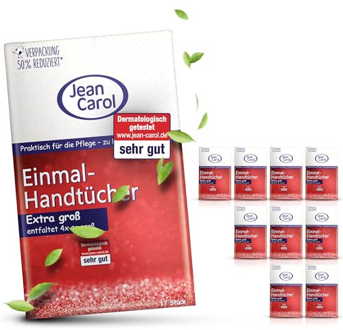 Jean Carol Einmal-Handtücher XXL, Extra stark, 17 Stück, 11er Pack (11 x 17 Stück), trockene Tücher für zuhause und auf Reisen