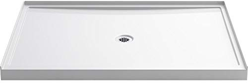 KOHLER K-8659-0 Rely 60 x 42 Acrylic Alcove Shower Base with Single-Threshold, Molded-In Textured Floor, Center Drain, White