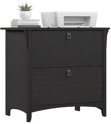 Bush Home Salinas 2 Drawer Lateral File Cabinet in Vintage Black, Home Office Storage Solution, Organizer with Drawers for Workspace, Filing Unit