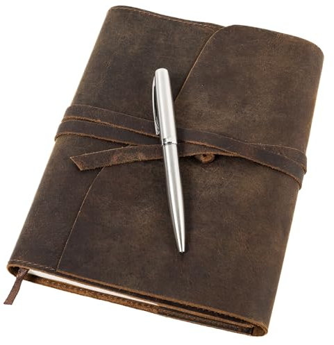 moonster Nachfüllbares Leder Tagebuch für Erwachsene - Notizbuch Ledereinband Geschenkset mit Luxus Stift - Handgefertigtes Ledergebundenes Reisetagebuch, Leder Notizbuch A5 für Unterwegs - Lederbuch