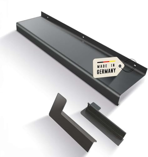 Alu Fensterbank anthrazit (Set) inkl. Aluminium Endkappen für Putz bis 2m Zuschnitt auf Maß (1800 mm, anthrazit Auslage 130 mm)
