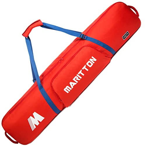 MARITTON vadderad snowboardväska – perfekt för flygplansresor för snowboard, glasögon, handskar, skidor utomhuscamping, tillgänglig längd i 155 cm 165 cm. (RÖD, 165 cm)