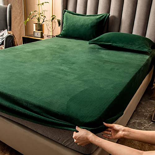 Nayoroom Spannbettlaken Plüsch 200x200cm Dunkelgrün Flauschig Fleece Winter Spannbetttuch Cashmere Touch Flanell Bettlaken für Boxspringbett Topper Matratze bis 25cm