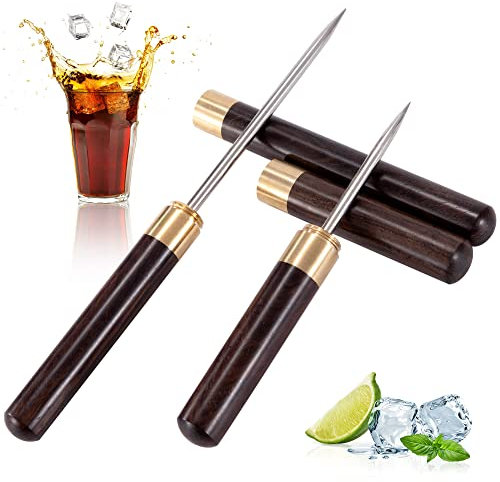 Edelstahl Eispickel Pick Werkzeug Brechen von Eis mit Sicherheit Holzgriff Rutschfest Punch Crusher für Bars Küche Picknicks Camping Restaurant Zuhause Barkeeper 2 Stücke