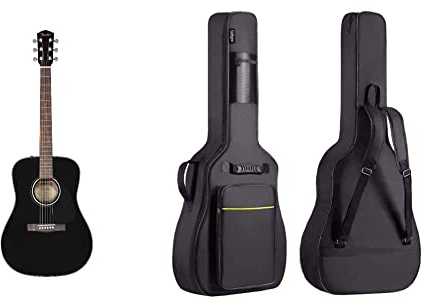 Fender CD-60 Dreadnaught Akustikgitarre (V3) – mit Koffer – schwarz & CAHAYA Gitarrentasche Akustikgitarre Gig Bag Guitar Case wasserdicht gepolsterte Gitarre Rucksack Verdickte Gitarrentasche