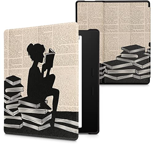 kwmobile Schutzhülle für Amazon Kindle Oasis 10. Generation Hülle - eReader Flip Case mit Auto Sleep Funktion - Lesende Frau mit Schwarz Beige