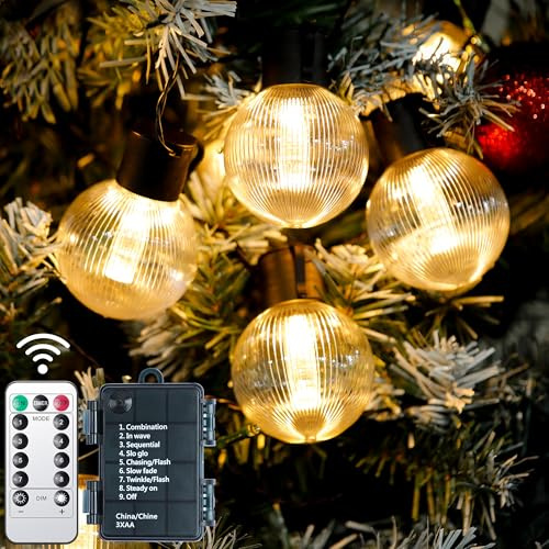 DSLebeen Luci a Festone a Batteria per Esterni: 9m 30ft Luci Fatate Impermeabili Alimentate a Batteria 12pcs G60 Grandi Lampadine a LED a Stringa con Telecomando per Giardino, Patio, Pergola