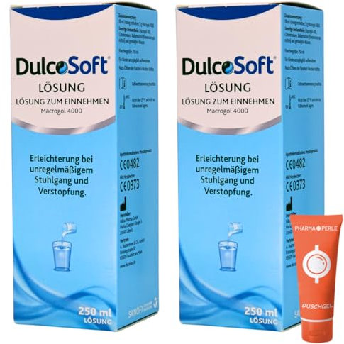 DulcoSoft Lösung, 2x 250 ml I bei unregelmäßigem Stuhlgang oder Verstopfung I Stuhlweichmacher I harter Stuhl I Macrogol 4000 I Spar-Set plus Pharma Perle give-away