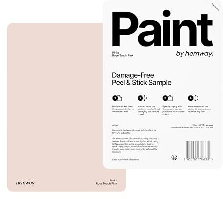 Hemway - Peel & Stick Sample for Our Premium Chalk Paint - Rose Touch Pink | A5 Damage-Free, Accurate Colour Swatch | Easily Test Our Chalky Matt Shabby Chic Finishes for Interior Furniture & Walls