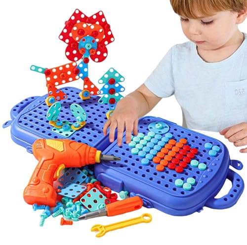 Kids Drill And Screw Set - Kids Power Tools Set, Creative DIYs Construction Set | Drill And Screw Design Mosaic Art Puzzle Drilling Toy, STEM Building Toys Screwdriver Set For Boys And Girls Ages 3+