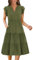 Zeagoo Damen Sommer Maxi Kleid mit Taschen Rüschen Kurzarm Lässiges Hohe Taille Langes Lockeres Freizeitkleid Armeegrün L