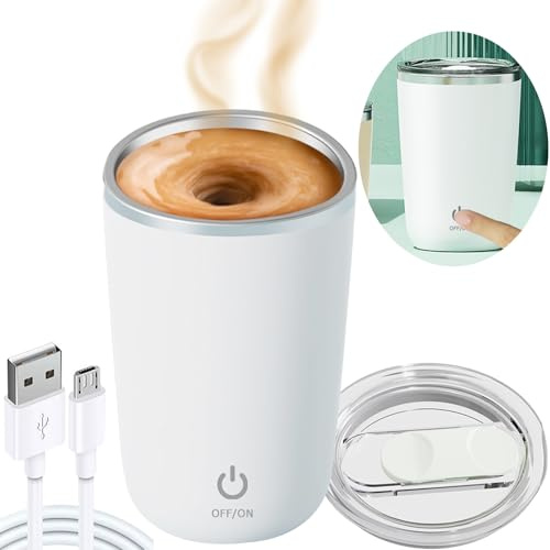 Carjuvel Self Stirring Mug,USB Rechargeable Self-Stirring Coffee Mug,Automatic Magnetic Electric Mixing Cup with 304 Stainless Steel Interior,Transparent Lid for Office/Kitchen/Travel/Home and Gift