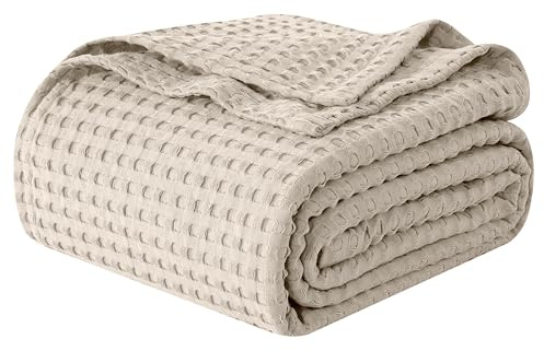 Elegant Comfort Premium 100% Cotton Waffle Blanket - Lightweight Breathable Waffle Weave Bed Blanket - Soft and Warm All Season Blanket for Couch, Sofa and Bed, King Size 90x108 Inches, Linen