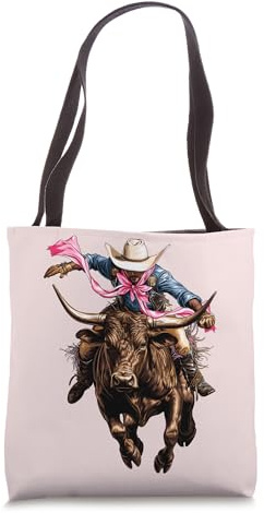 Coquette Bow Bull Riding Bull Rider Cowboy Girl Mom Pink Tote Bag