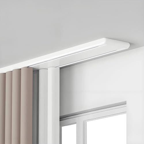 Double Row Ceiling Curtain Track, Modern Sliding Curtains Tracks Mount, Window Shade Rails Mounted Heavy Duty For Living Room Bedroom Hospital Easy Install(White,230cm)