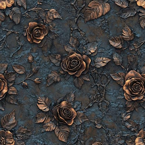 LaiTique Baroque Rose Wallpaper – Gothic Bronze Floral Peel and Stick Wallpaper | Luxury Self Adhesive Vinyl 17.7in x 118in