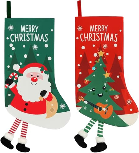 WNXBFO 2 Pack Christmas Stocking, Christmas Stockings, Christmas Stockings, Cartoon Santa Claus Elk Snowman Christmas Tree Personalized Xmas Hanging Stockings for Christmas Tree, Family Decorations