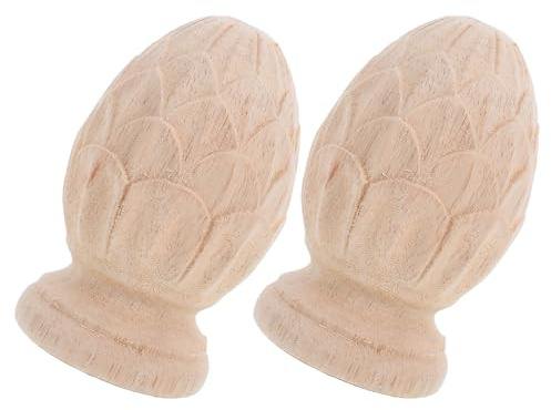 DECORNIJIA Remate de Piña Tallada de Madera Maciza 8X12 CM para Escaleras Accesorio Decorativo Europeo para Columnas 2 Piezas sin Terminar para Bricolaje y Decoración del Hogar